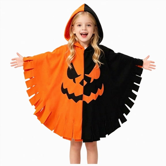 4-5 Years Baby Boy Girl Halloween Outfit Toddler Pumpkin Cloak Cape Hooded Poncho Red Halloween Clothing