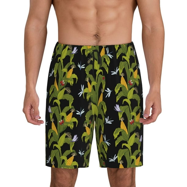 Balery Corn And Dragonflies Pantalones cortos de pijama de punto de algodón para hombre con cinturilla y bolsillos-4X-Large