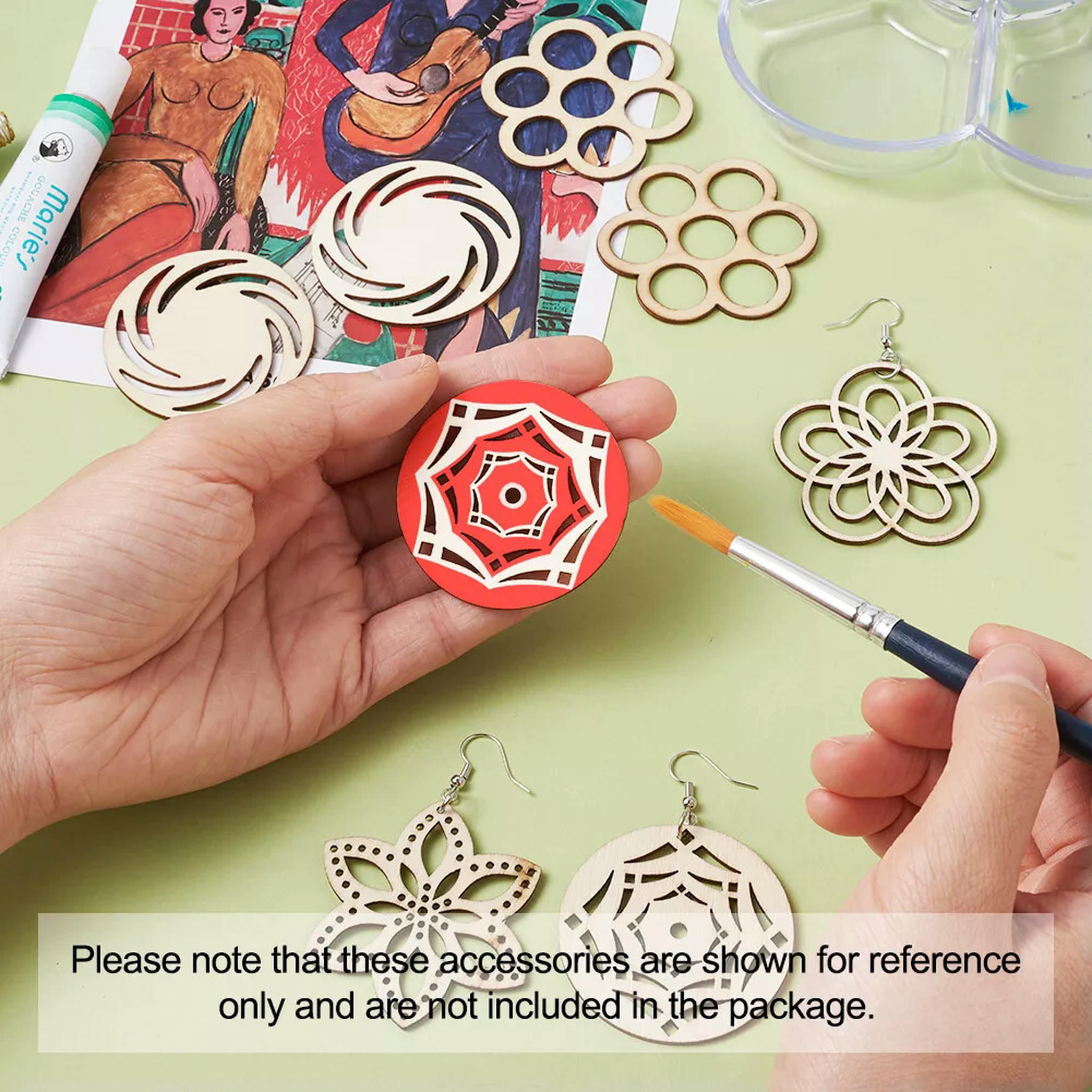 EOEMY 1Set Diy Dangle Earring Making With 80Pc Wood Filigree Joiners 80X Earring Hooks