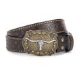 thumbnail image 5 of Unisex Western Punk Single‑Row Belt, Rivet‑Trimmed Faux Leather Strap, Retro Cowboy Embossed Motifs, Adjustable Fit for Festival & Daily Jeans Outfits, Belts Y2K Coffee 110, 5 of 5