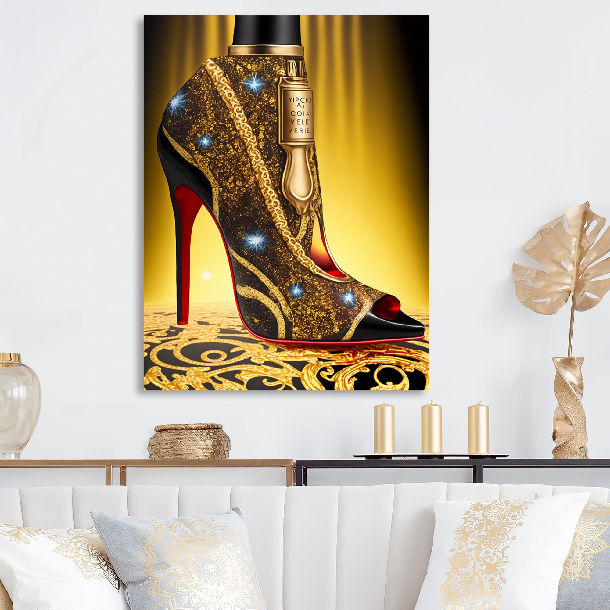 Designart Black And Gold High Heel Shoe III Canvas Wall Art