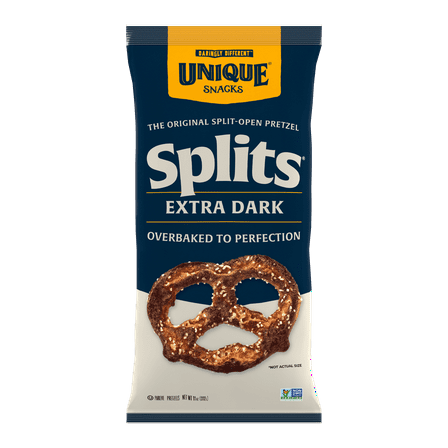 Unique Snacks Extra Dark Splits Pretzels, Homestyle Baked, Certified OU Kosher, Non-GMO, 11oz Bags (Pack of 6)