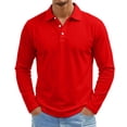 thumbnail image 3 of Solid Color Long Sleeve Polo Shirt For Men Classic Collar Three Button Neck Casual Golf Everyday Tops Red XL, 3 of 8
