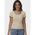 thumbnail image 5 of Women Summer Short Sleeve Shirts Crewneck Striped Color Block T Shirts Slim Fit Basic Tee Tops, 5 of 6