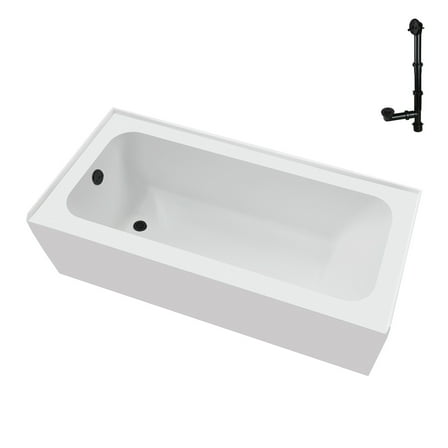 Streamline NAL-5640-BL 60 in. x 30 in. Acrylic Left-Hand Drain Alcove Bathtub in Glossy White With External Drain in Matte Black