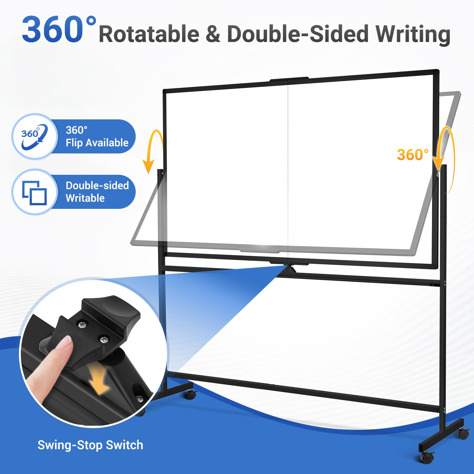 DOLLAR BOSS Rolling Whiteboard on Wheels 72"x40" Double-Sided Dry Erase Board with Stand Big White Board with Stand Large Whiteboard Portable Magnetic Mobile White Board, Black