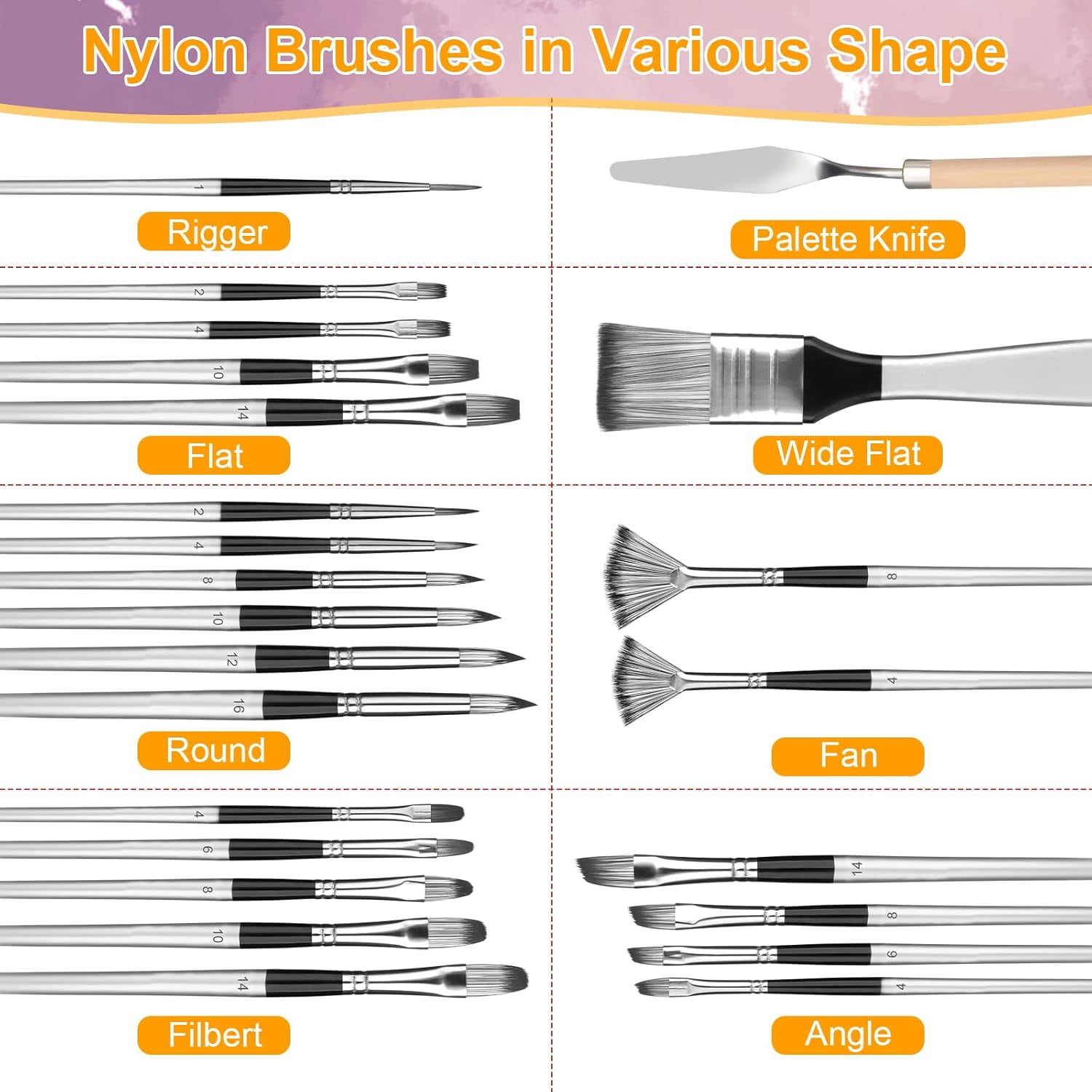 JJEAN-Paint Brushes Set, 24 Pcs Synthetic Acrylic Paint Brushes with Cloth Pouch and Palette Knife, Professional Artist Brushes for Acrylic Painting, Oil, Watercolor, Gouache, Face Painting (Grey)