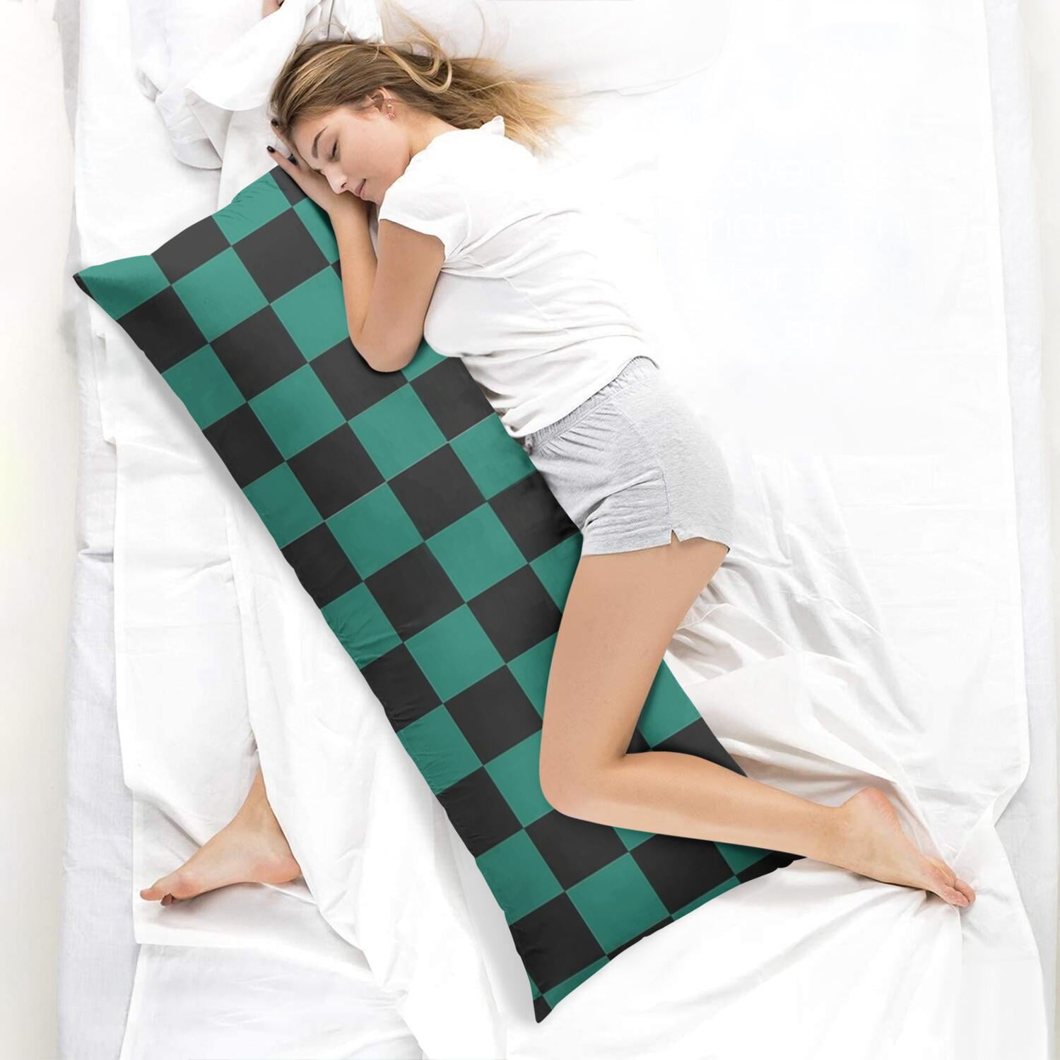 Plaid Body Pillow Cover 20x54 - Soft Checkered Pillow Case with Zipper, Full Body Support Pillow Protector for Bed, Office & Car - Machine Washable