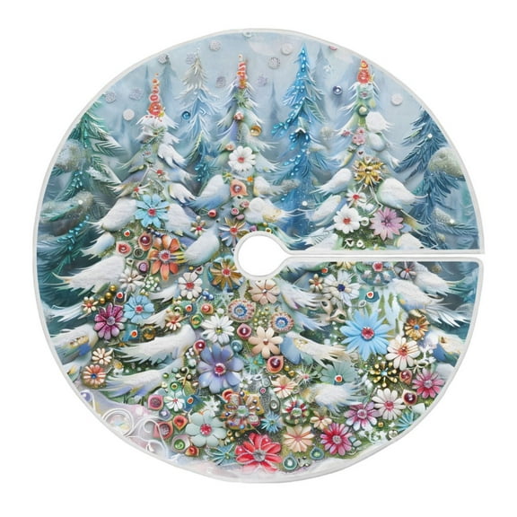 Ryvnso Christmas Tree Skirt Christmas Forest Scene Xmas Tree Skirts Ornament Home Decorations 35.4"