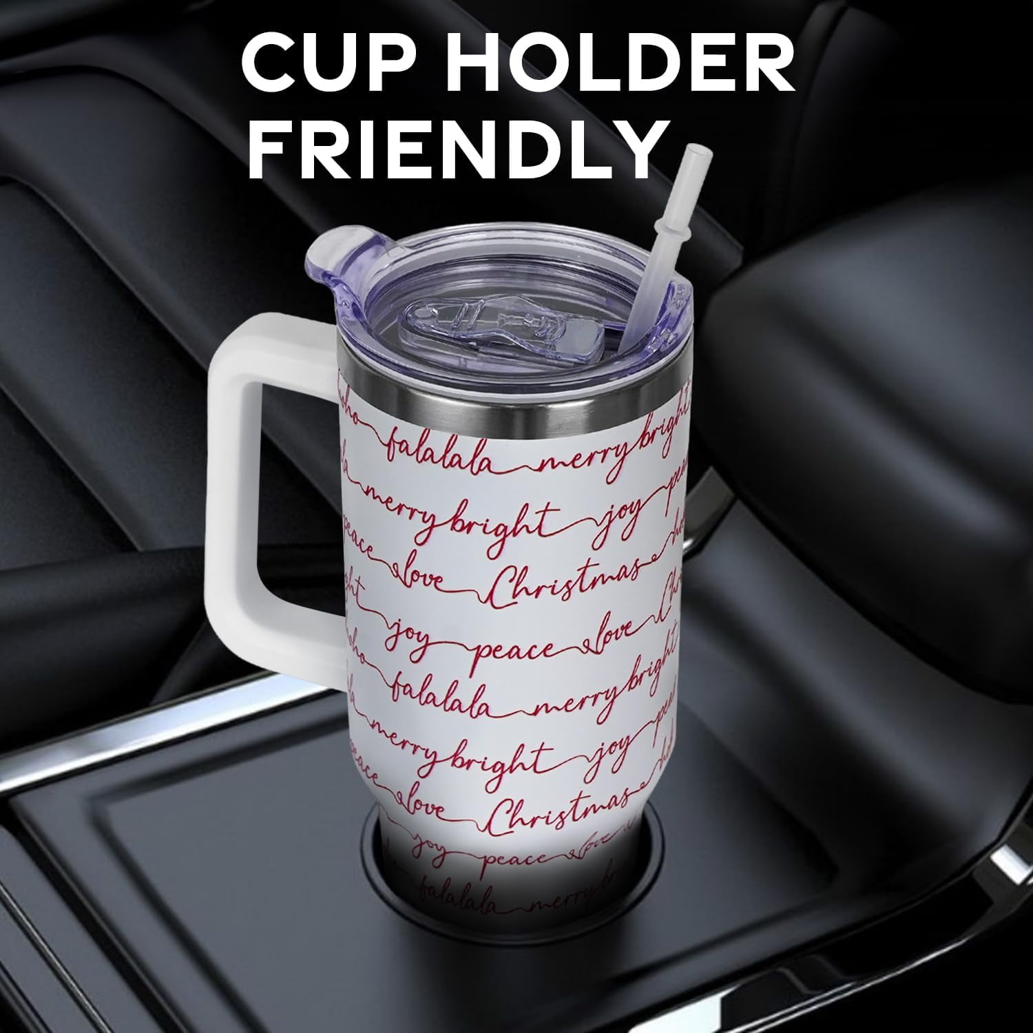 Christmas Gifts 40 oz Tumbler with Handle and Straw Lid,Cute Gifts for Women Santa Claus Sleigh Xmas Tree Vacuum Insulated Leak Proof Tumbler,Winter Holiday Accessories Stainless Steel Coffee Cup Mug