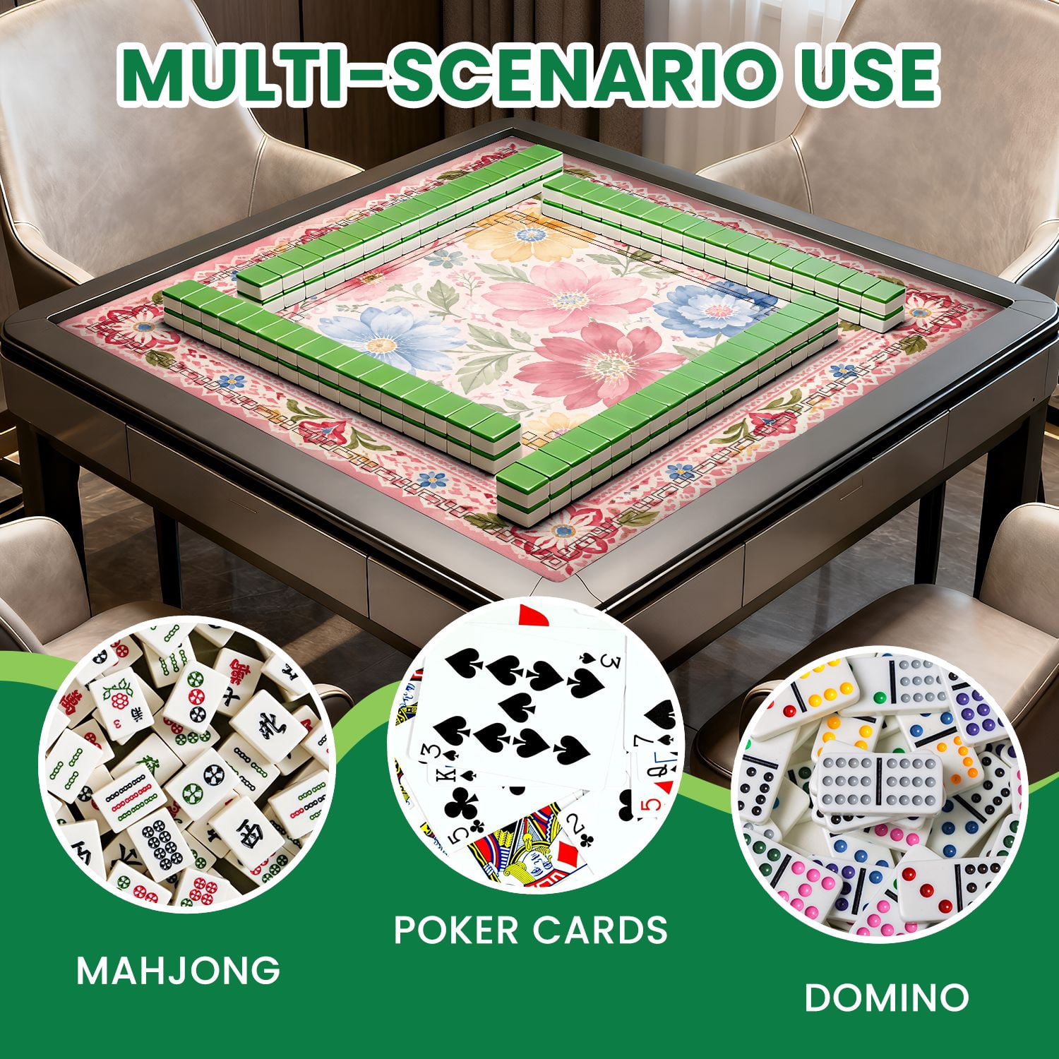Mahjong Mat 31.5" x 31.5" Colorful Floral Watercolor Red Pink Blue Yellow Flowers Decorative Non-Slip Noise Reduction American Mahjong Tiles Table Cover for Dominoes Poker Card Board Games Gift