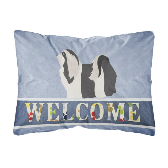 Carolines Treasures BB8314PW1216 Havanese Welcome Canvas Fabric Decorative Pillow, Blue, 12H x16W, multicolor