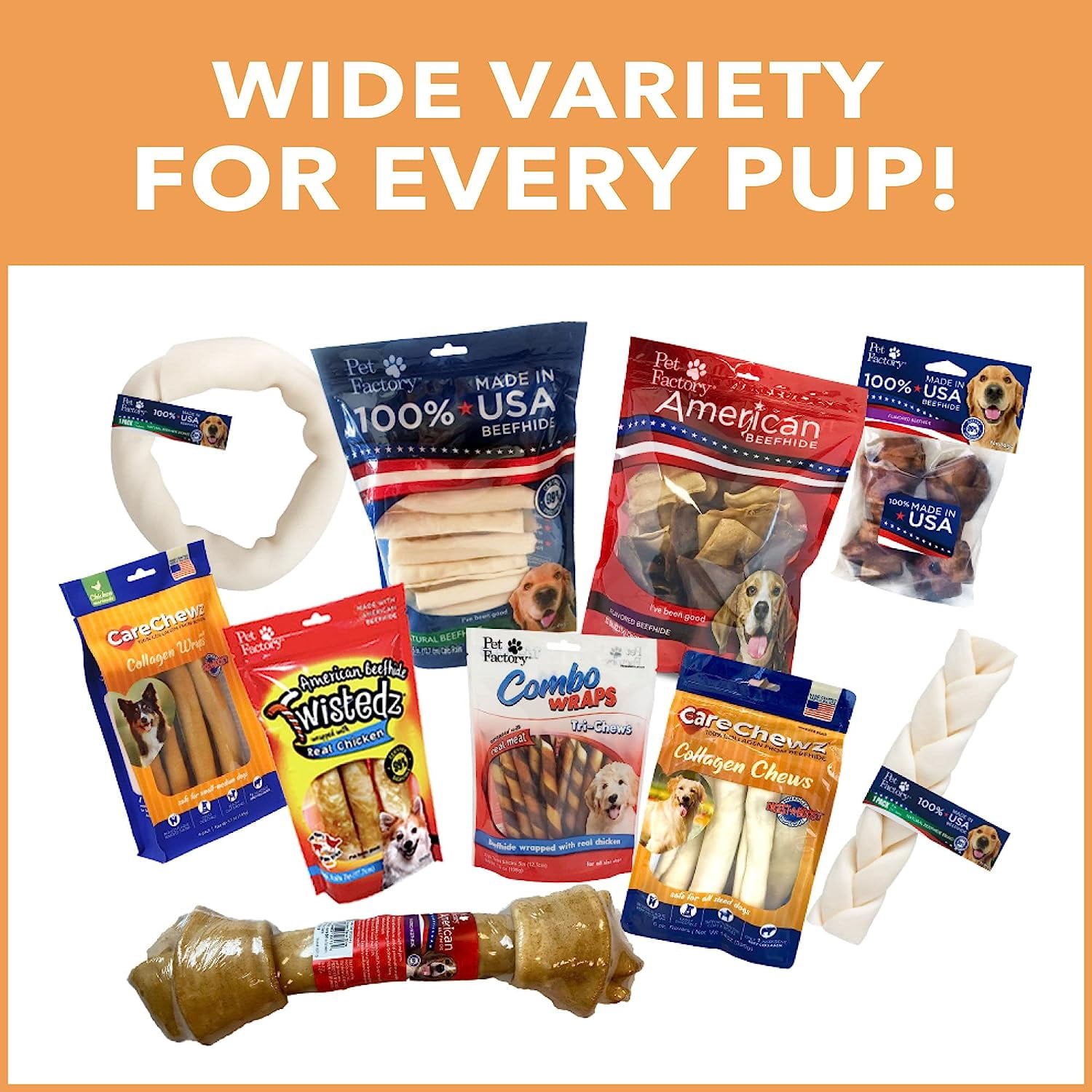 Pet Factory CareChewz Collagen 6-7" Small Wraps Dog Chew Treats - Natural Flavor, 12 Count/1 Pack