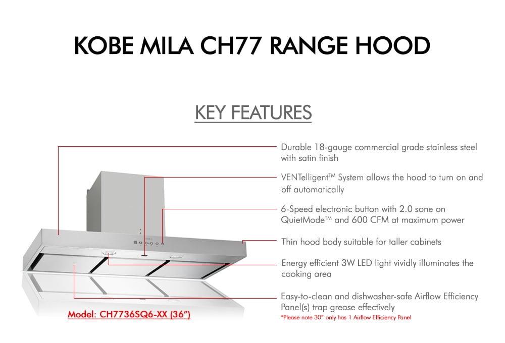 KOBE CH77 Series 36-Inch Hands-Free Fully Auto Under Cabinet Range Hood in Stainless Steel