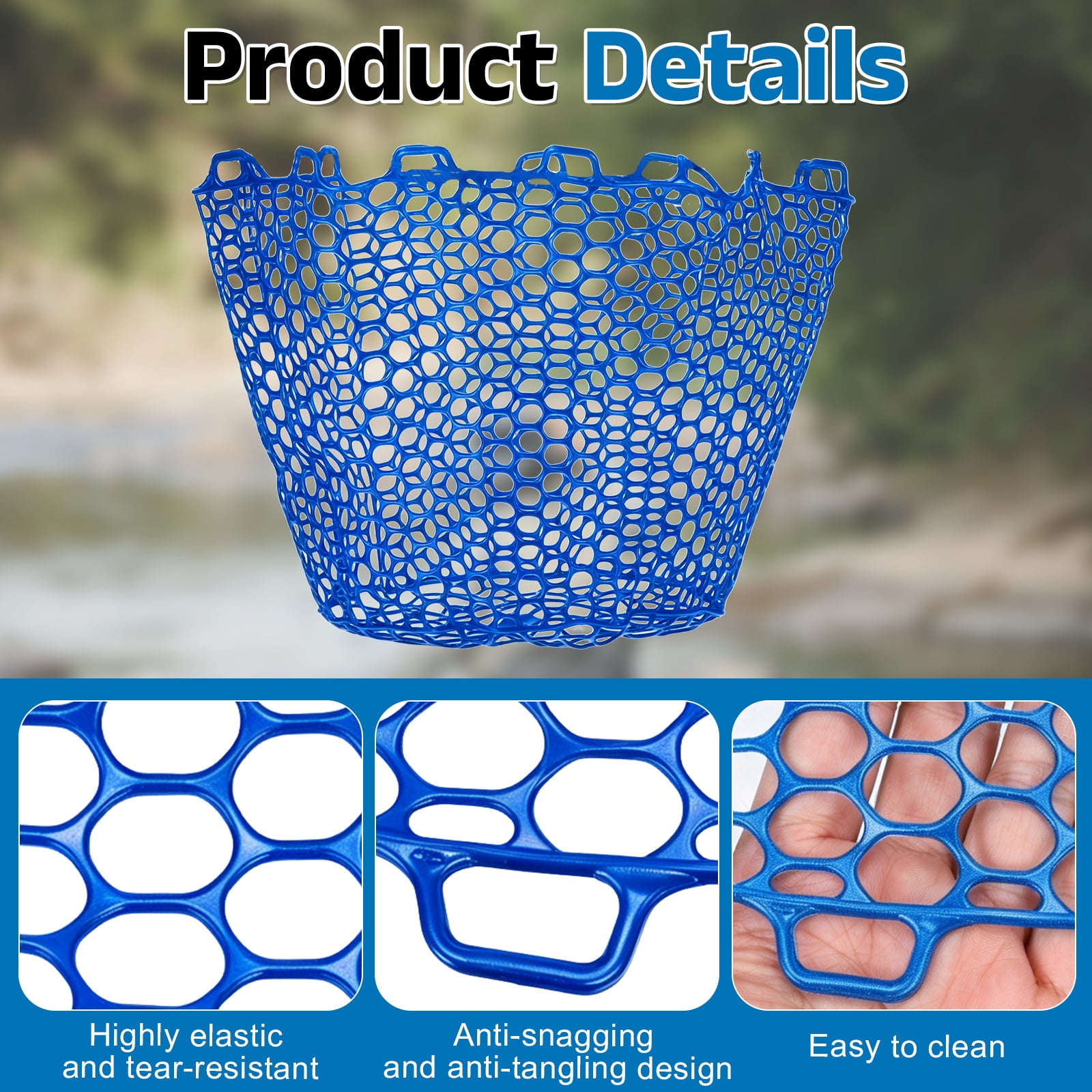 Uxcell Fishing Net Replacement, Foldable Fishing Replacement Netting Silicone Fly Ice Fish Net Landing without Handle Flexible 62x12" & Blue - For (Freshwater/Saltwater Fishing/Trout)