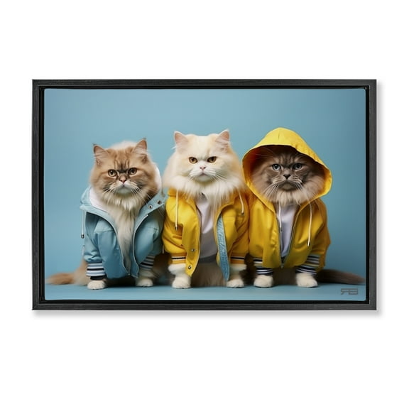 Stupell Industries Funny Stylish Cats Animals & Insects Painting Black Floater Framed Canvas Art Print Wall Art, 25 x 17