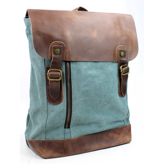 *Clearance* Vagarant Traveler Sport Cowhide Leather Canvas Laptop Bag C20.BLU