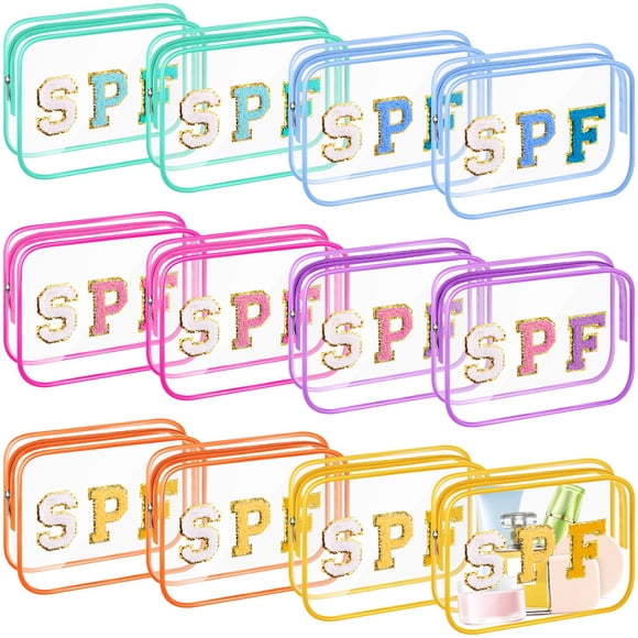 Bolsas de maquillaje Kacctyen de PVC transparente e impermeable con parche de chenilla