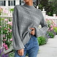 thumbnail image 4 of Suéter con cuello simulado Tejido de cable Color puro Hombro caído Manga larga Suéter de ajuste casual para mujer Gris M, 4 of 6