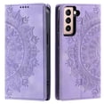 thumbnail image 2 of Case for Samsung Galaxy S21 FE Wallet Case for Women Girls with Card Holder, Embossed Flower Pattern Magnetic Flip PU Leather Purse Protective Phone Cover for Samsung Galaxy S21 FE, Purple, 2 of 11