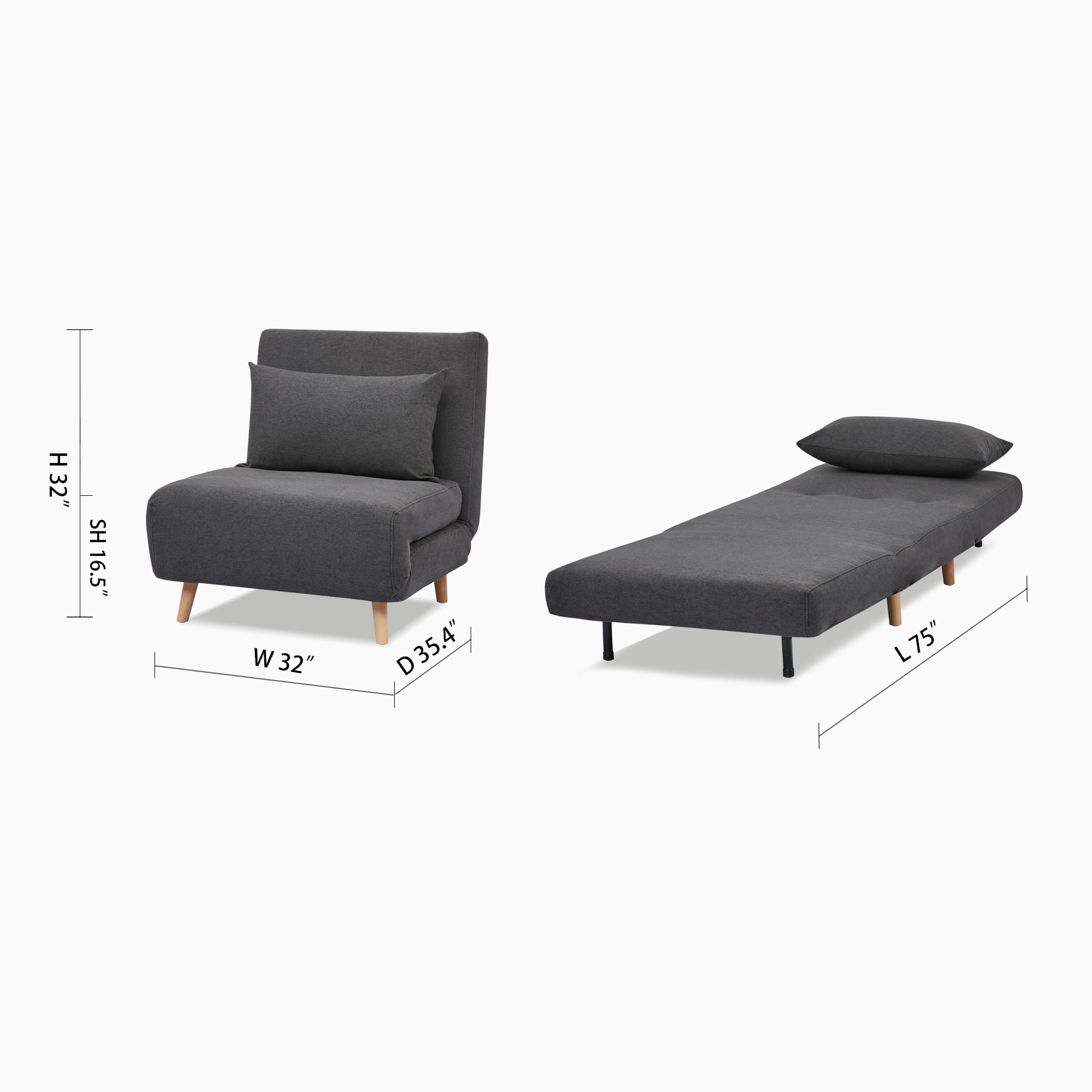 A&D Home Tustin Futon Chair Dark Gray Set of 2