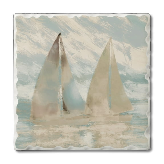 CounterArt "Sail at Dawn" 1 Pack Absorbent Stone Tumbled Tile Coaster 4" by 4"