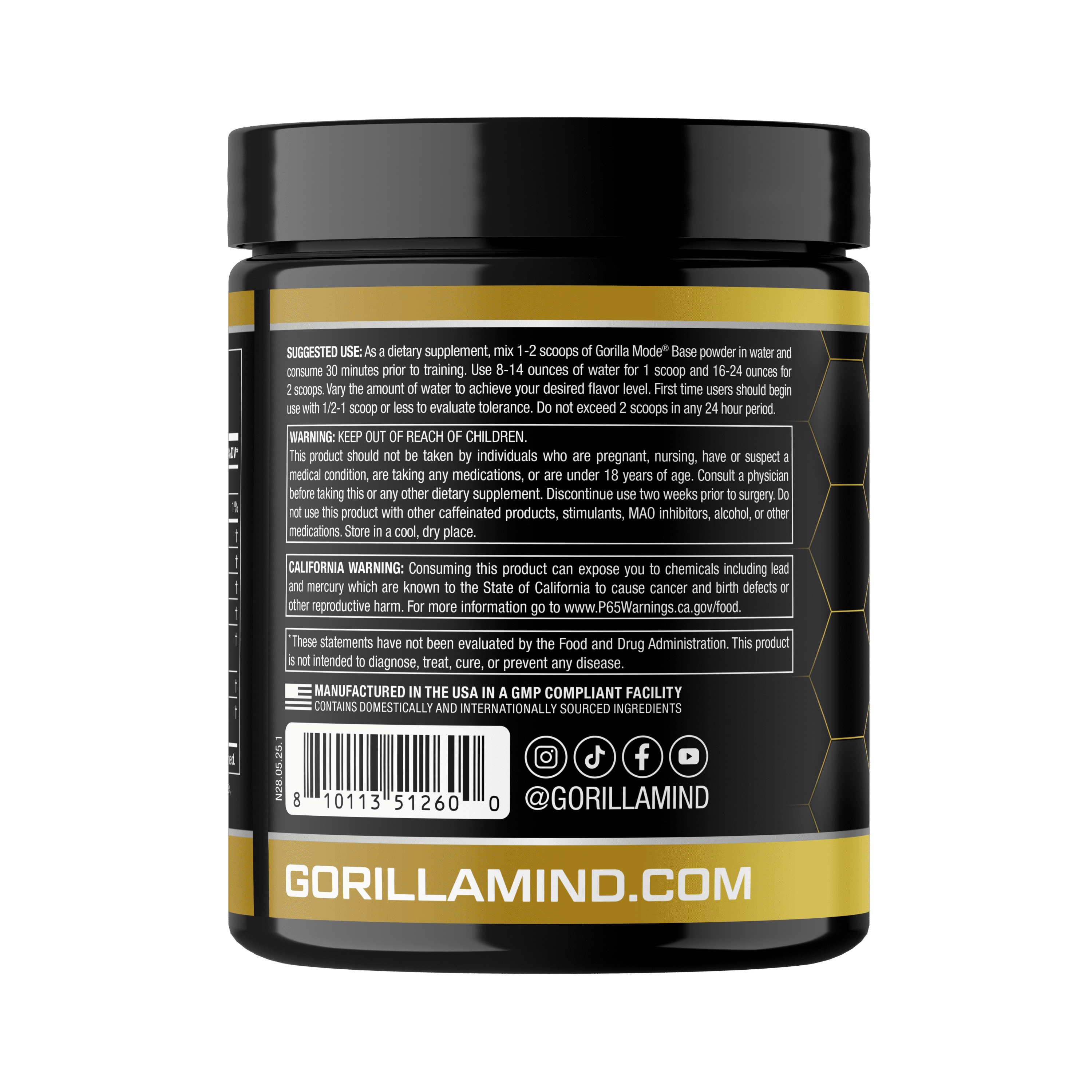 Gorilla Mind Mode Base Pre-Workout Powder - Sour Gummy Worms Flavor, 20 Servings