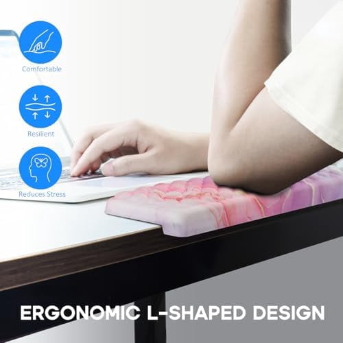 Tekola L-Shaped Desk Elbow Pad for Desk 2 Pack, Soft Memory Foam Elbow Support Padding with Non-Slip Base, Easy Typing Pain Relief Comfort for Office Work Gaming Marble Pink