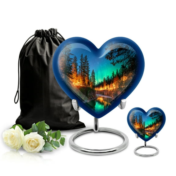 SABURIAL Northern Lights Urn - Burial Urn For Male & Female - Combo - 8 Inch Large With 3 Inch - Cremation Keepsakes For Ashes - Keepsake Urns - Large Decorative Urns