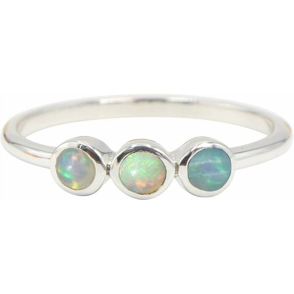 Earth Gems Jewelry Ethiopian Opal Ring Sterling Silver Minimalist Stacking Ring for Women