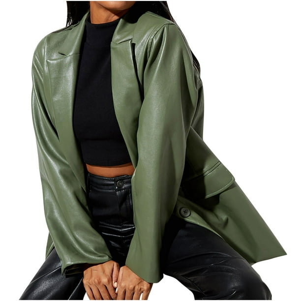 Moda Mujer Trajes Manga larga Sólido Faux Leather Outwear Chaquetas Tops Abrigos Pompotops qwe16199