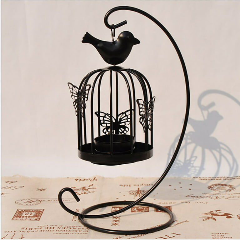 Hanging Metal Vintage Butterfly Round Birdcages Metal Wall Hanging Bird  Cage for Small Birds Wedding Party Indoor Outdoor Decoration Black
