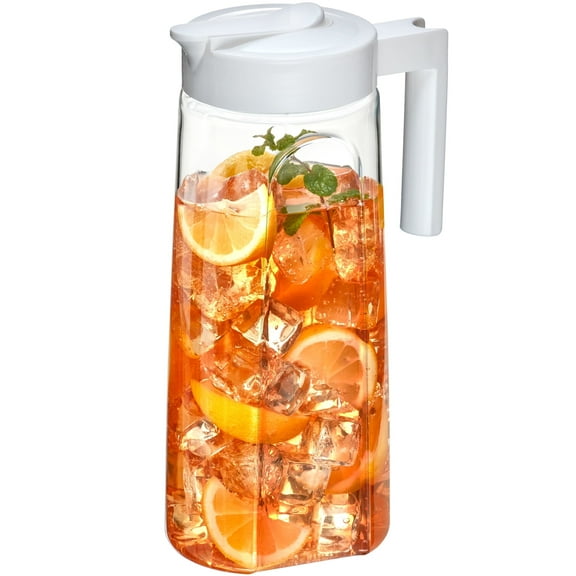 Amazing Abby - Slim - Tritan Pitcher (64 oz), Unbreakable Plastic Pitcher with Lid, BPA-Free, Heat-Resistant, Dishwasher-Safe, Great for Both Iced and Hot Drinks, Indoors and Outdoors, White
