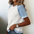 thumbnail image 5 of Resicozy Denim Patchwork Women's Short Sleeve T-Shirt Summer Loose Crewneck Pullovers Casual Tee Tops Denim Trim Shirts 2026 White XL, 5 of 6