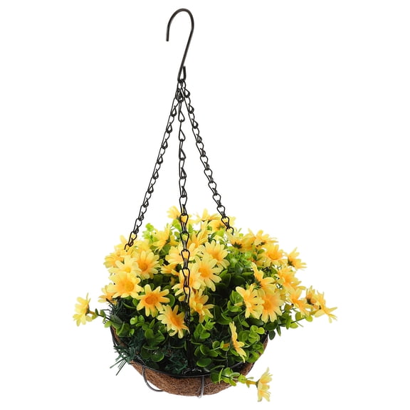 PAMINGONO 1 Set Yellow Artificial Daisy Hanging Basket Coconut Shell Silk Iron for Home Office Indoor Outdoor Decor