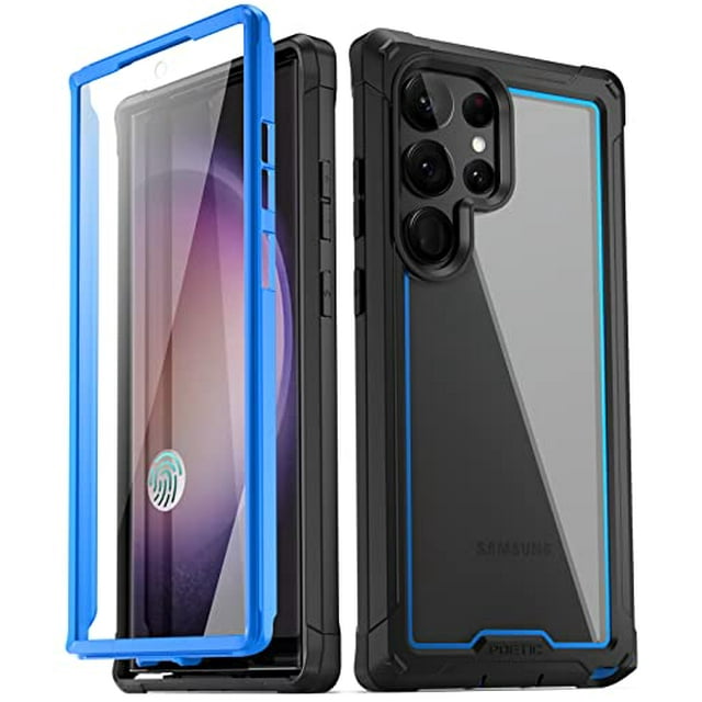 Poetic Guardian Case for Samsung Galaxy S23 Ultra 5G 6.8 inch , Clear Case with Built-in Screen Protector, Blue/ Clear