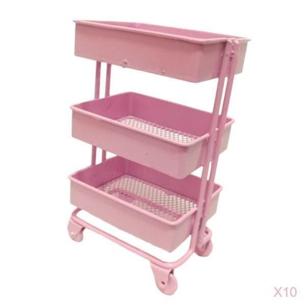 Estante de almacenamiento de hierro 1:12 moderno de 10 piezas con accesorios de de 4 ruedas Sunnimix Estante de almacenamiento de muñecas