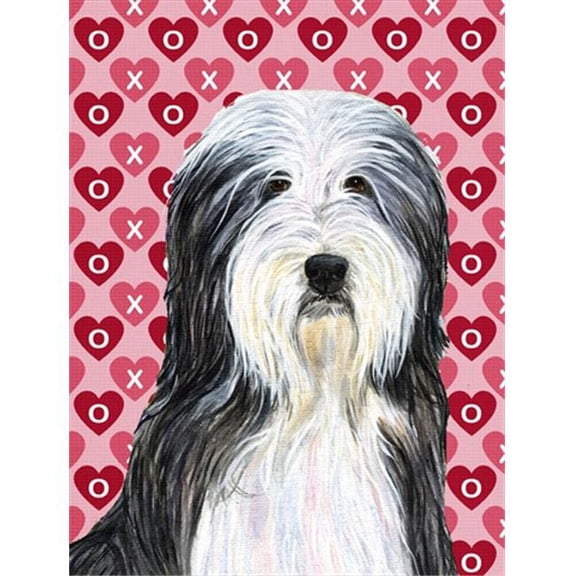 11 x 15 In. Bearded Collie Hearts Love And Valentines Day Portrait Flag, Garden Size