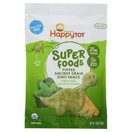 Happy Tot® Super Foods Organic Puffed Ancient Grain Organic Kale, Spinach & Cheddar Dino Snack 1.48 oz. Pouch