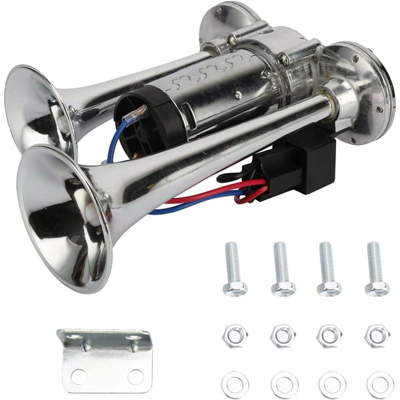 150DB Super Loud Dual Electric Air Horns Kit for Vehicles - With Compressor, Applicable for Cars, SUVs, Trucks, Boats (Sliver)