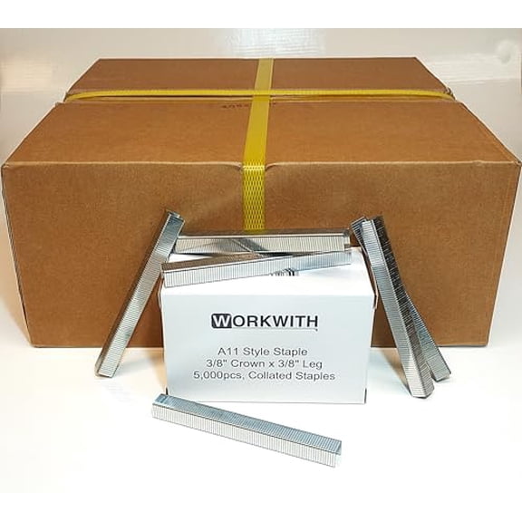 A11 / T50 Series Staples, 3/8 Inch Crown, 3/8 Inch Length, Chisel Point, Collated and electrogalvanized (Box of 100,000)$$Hardware
