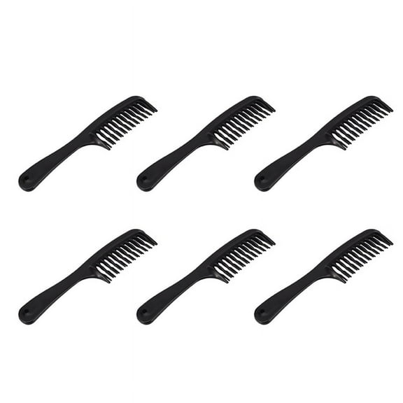 6X Black Double Row Tooth Detangler Hair Comb Shampoo Comb with Handle for Long Curly Wet Hair