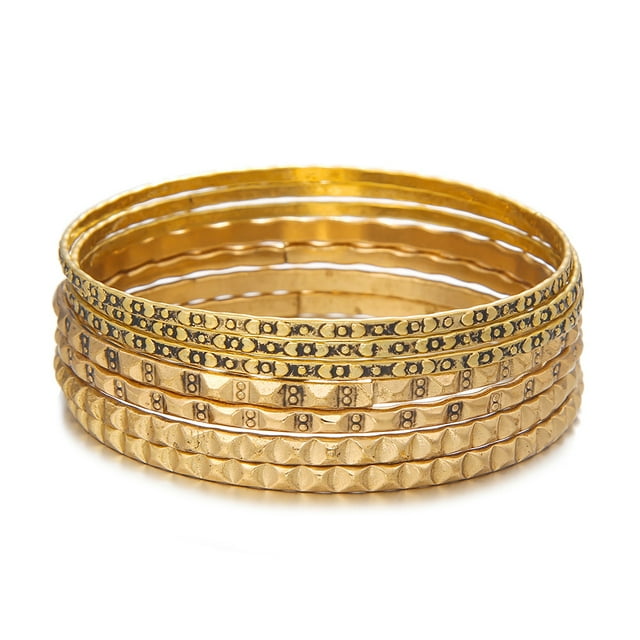 Nvzi Pulseras delicadas, pulseras modernas en capas, regalos apilables, 7 piezas, oro G