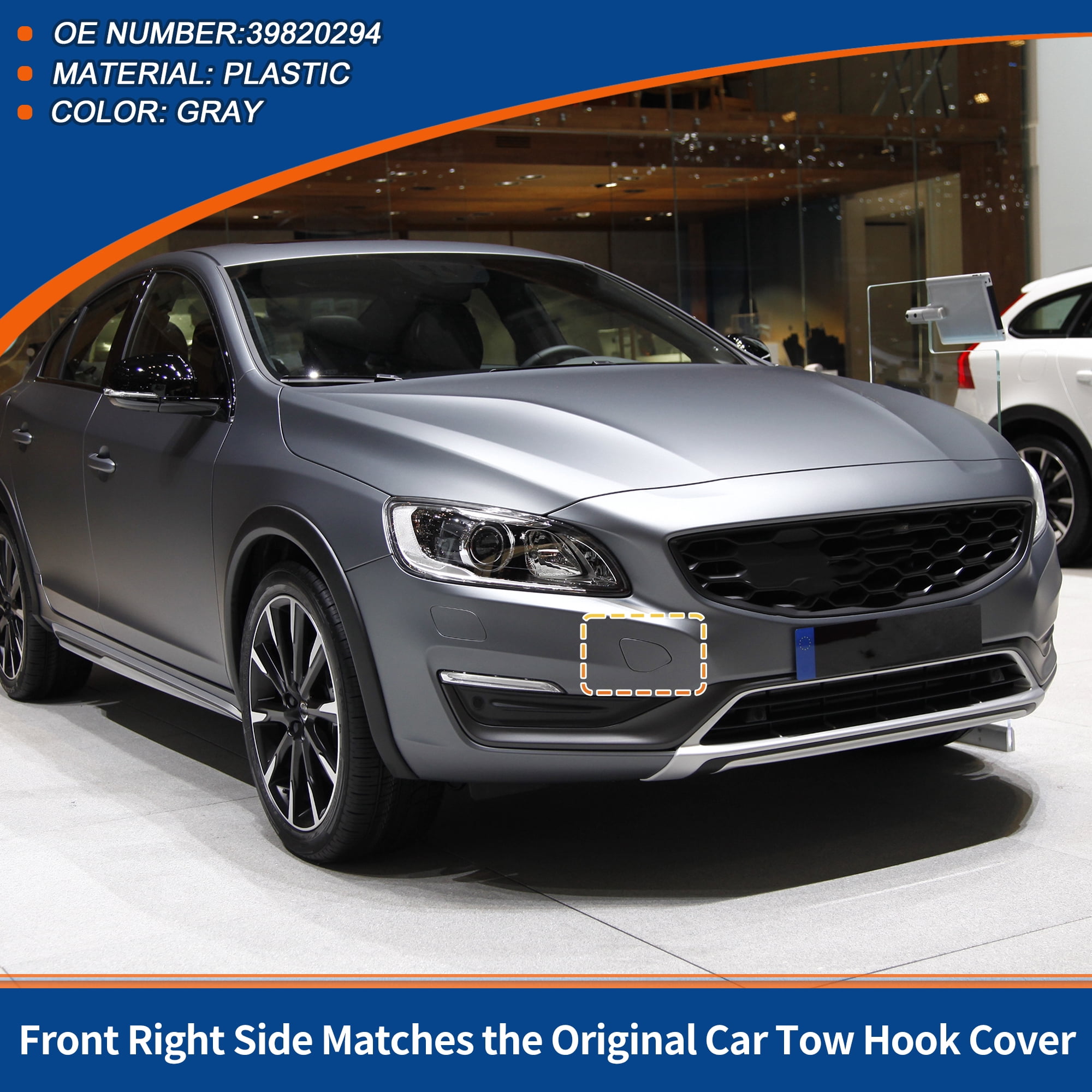 Unique Bargains Bumper Tow Hook Cover Gray Fit for Volvo S60 2014-2016
