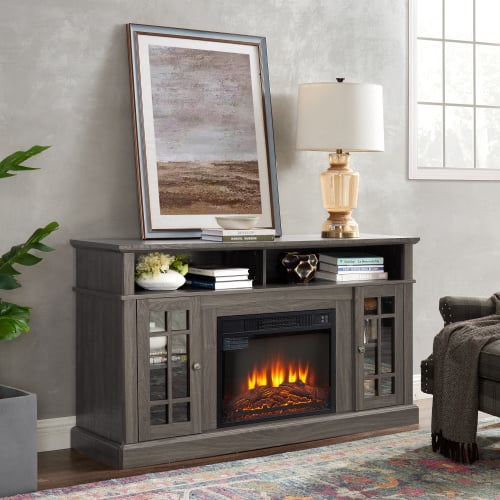 TV Stand with Fireplace 58 Electric Fireplace Heater TV Stand for 65 TVs Wood Fake Fireplace Heater Dark Walnut Electric Fireplace Entertainment