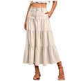 thumbnail image 4 of RFQWOVSR Women High Waist A-Line Midi Skirt Solid Color Elegant Basic Pull On Elastic Waist Lightweight Summer Casual L, 4 of 6