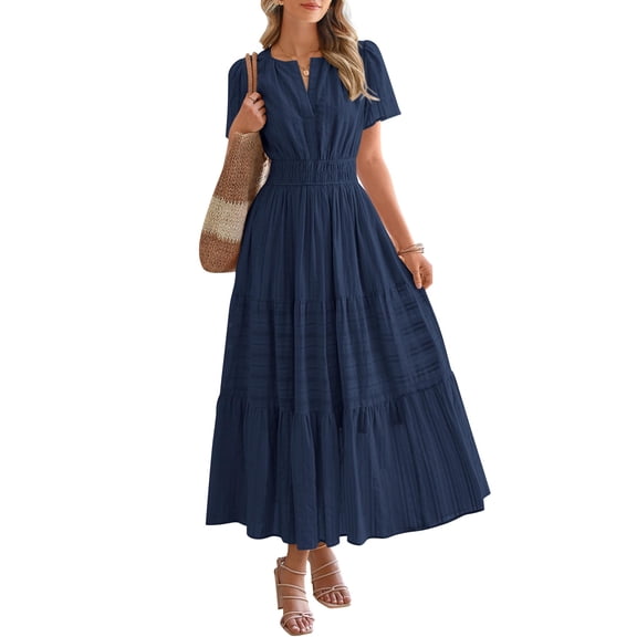 Vestido casual BTFBM para mujer, verano 2025, cuello en V y cintura elástica