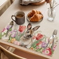 thumbnail image 3 of Easter Rabbit Placemats Set of 6 Spring Tulips Flowers Leaves Botanical Retro Place Mats Indoor Wipeable Table Mats Washable Dining Table Placemats for Kitchen Holiday Party Home Decor 13x19 Inch, 3 of 9