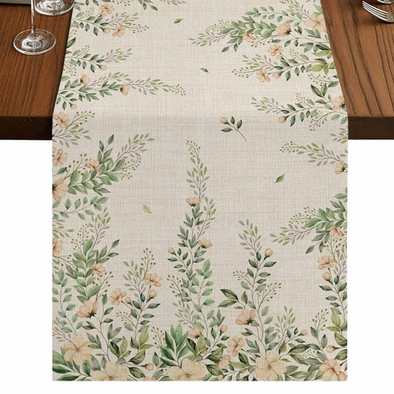 Table Runners 108 Inches Long Dress Scarves, Watercolor Floral Farmhouse Coffee/Dining/Kitchen Table Runner for Living Room, Spring Leaves Flowers Botanical Beige 13x108 Inch