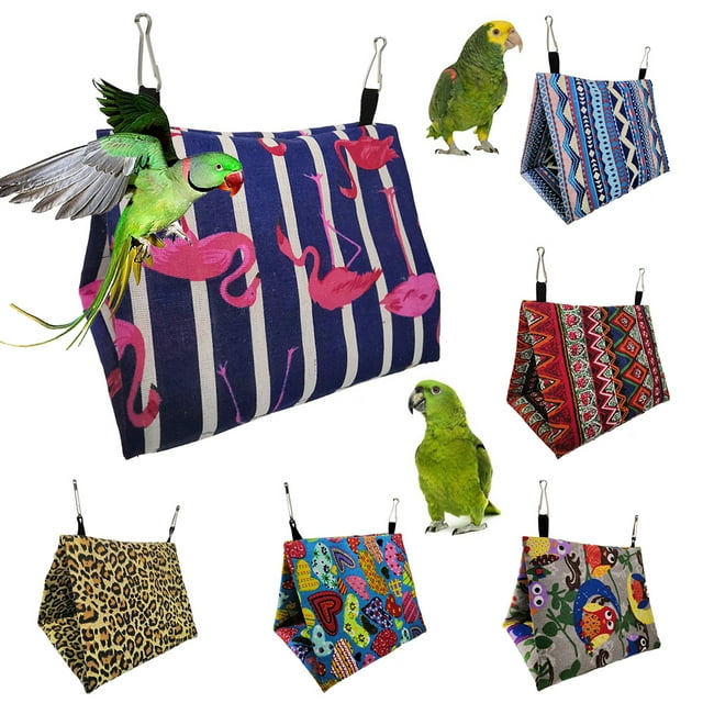 Flmtop Pet Bird Parrot Hanging Cave House Owl Heart Cage Hammock Sleeping Bed Nests